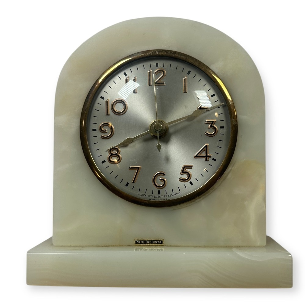 Vintage Made in USA Onyx Mantel Clock Movement by Sessions 7" Working - Picture 2 of 8